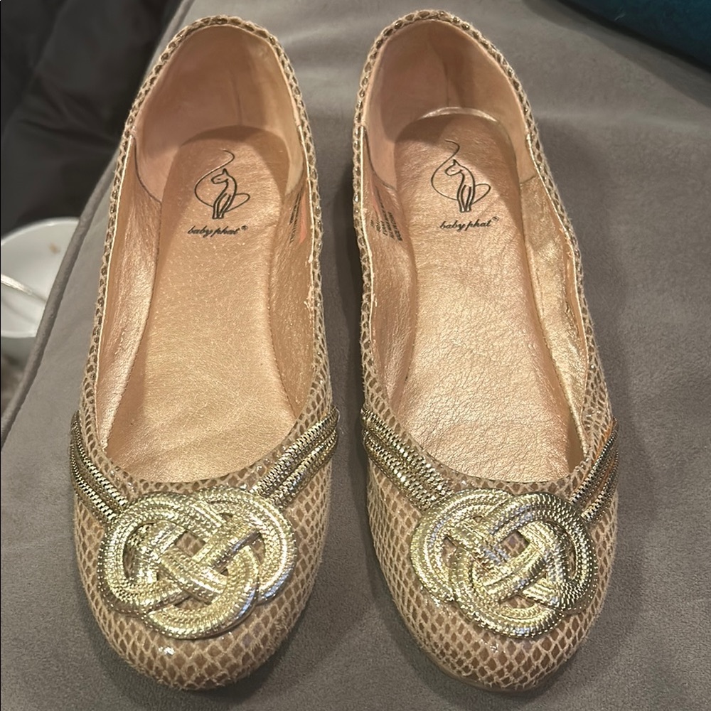 Baby Ohat Evana Ballet Flats Gold Tan Women’s Size 8M Balletcore